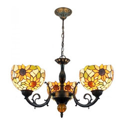 Tiffany Sunflower Ceiling Lighting Chandelier 3 Lights - Chandeliers