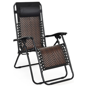 Costway Patio Rattan Zero Gravity Lounge Chair Chaise Folding Recliner Brown