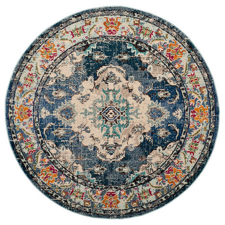 Safavieh Monaco Collection MNC243 Rug, Navy/Light Blue, 6'7" Round
