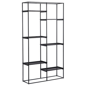 6-Shelf Contemporary Metal Bookcase in Black