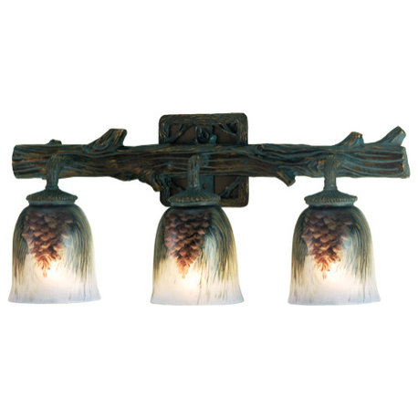 23 Wide Pinecone 3 Light Hand Painted Vanity Light