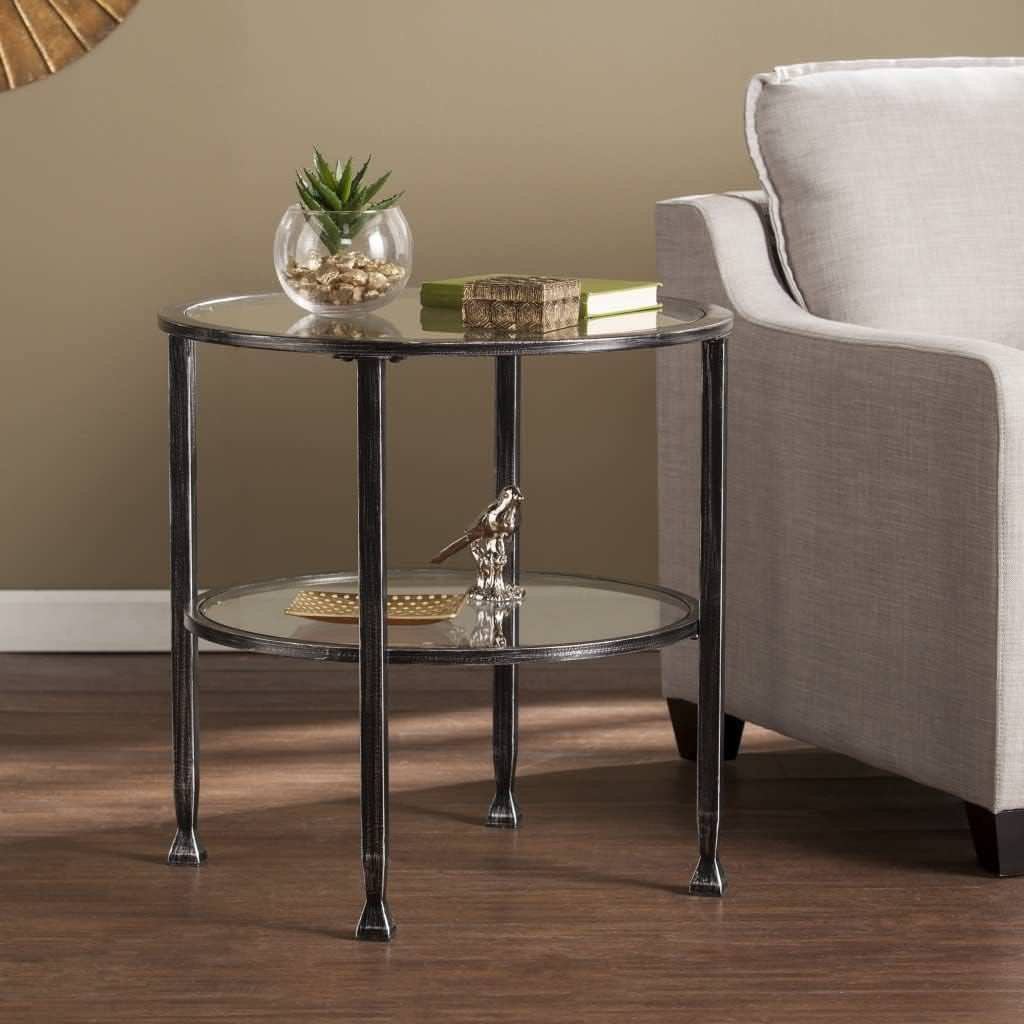Traditional End Table, Hand Painted Iron Frame With Round Glass Top ...