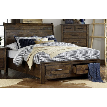 Jackson Rustic Cal King Sleigh Platform Bed with Storage Country Brown