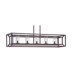 Seeded Glass Linear Chandelier with Cage Frame Bronze 5-Light