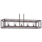 Design Classics Lighting - Seeded Glass Linear Chandelier with Cage Frame Bronze 5-Light - Royal bronze 5-light chandelier with 5 clear seeded glass shades