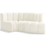 Meridian Furniture - Arc Velvet Upholstered 3-Pc. S-Shaped Modular Sectional, Cream - Give your living room or den the perfect blend of style and versatility with this Arc velvet fabric curved modular Sectional. Part of the Arc modular furniture collection, this Sectional comes upholstered in rich cream velvet fabric and features deep channel tufting that adds a touch of luxury while enhancing comfort and support. A seamless combination of form and function, this chair can be used with other Arc pieces to create a myriad of configurations in your well-curated room.