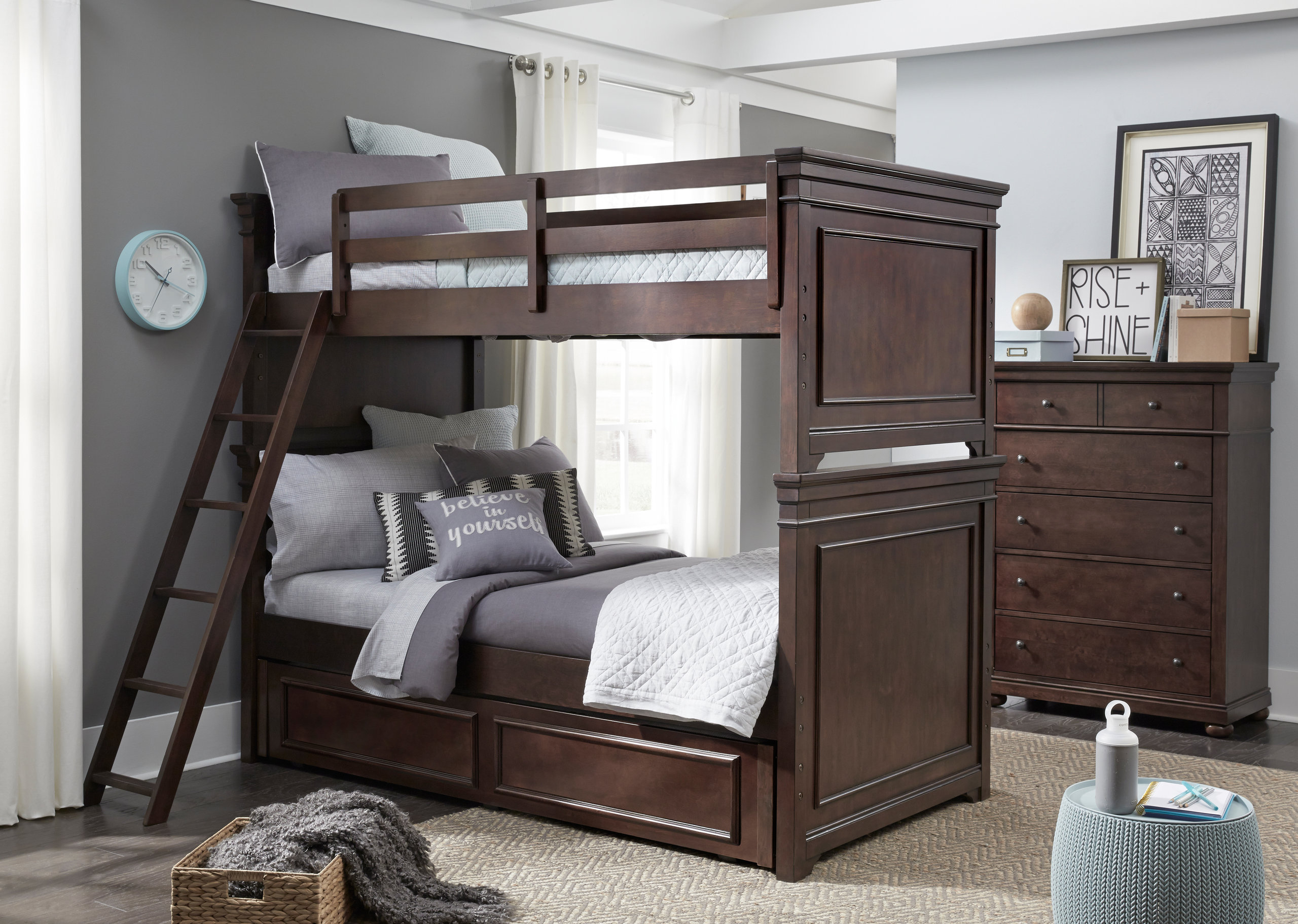 Canterbury Bunk Ladder and Guard Rails, Warm Cherry - Transitional