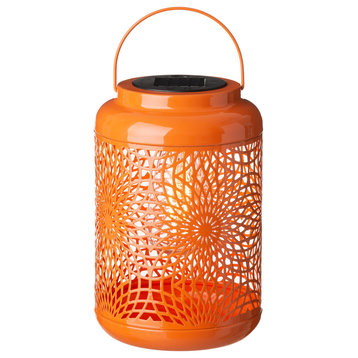 8.75"H Orange Metal Cutout Solar Powered  Lantern
