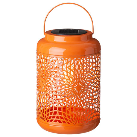 8.75"H Orange Metal Cutout Solar Powered  Lantern