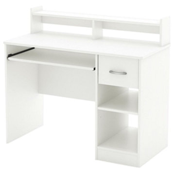 Contemporary Home Office Computer Desk, White Wood Finish, White