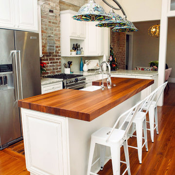 Extra Thick Sapele Mahogany Kitchen Island w/ Farmhouse Sink