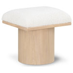 Meridian Furniture - Pavilion Black Boucle Fabric Bench/Stool, Cream, Natural Finish - Bring valuable seating and remarkable style to your space with this cream Pavilion boucle fabric bench, an exquisite balance of style and usability for the entryway, bedroom, and beyond. Crafted from oak veneer with a natural finish, this bench has a 4-inch-thick seat cushion that's channel-tufted for a touch of luxury. The bench's columnar bases add a dash of art deco design, making it a captivating focal point in any room.