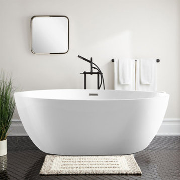 69"x40" Acrylic Freestanding Soaking Bathtub, White/Polished Chrome