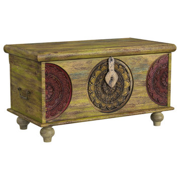 Mesa Carved Wooden Trunk Coffee Table