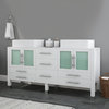 71" White Cabinet, White Porcelain Top and Sinks