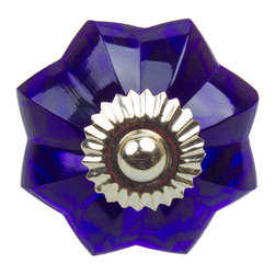 GlideRite Hardware - 1.75" Blue Glass Flower India Cabinet Knob - Cabinet And Drawer Knobs