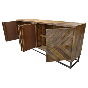 Maddy Sideboard, 4 Doors in Mango Wood On Brass-Finished Iron Frame