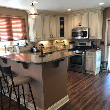 ant white brown glazing with new splash--cabinet refacing