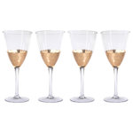 Zodax - "Vitorrio" Wine Glass (Set of 4) - Ideal glass for wine enthusiasts and novices alike. This wine glass set features an inverted-bell shaped bowl that is superbly cut and rise sweeping cascade from the straight sleek glass stem. The understated beauty perfectly complements any table setting, while the gold honeycomb patterns make a stylish dining statement. Hand wash only.