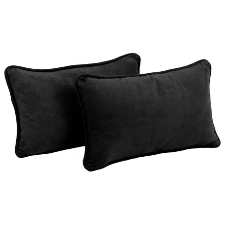 20"X12" Double-Corded Solid Microsuede Back Support Pillows, Set of 2, Black
