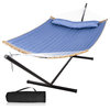 2 Person Hammock With Stand, Weather Resistant Bed With Carry Back, Blue