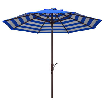 Athens Inside Out Striped 9' Crank Outdoor Auto Tilt Umbrella Pacific Blue