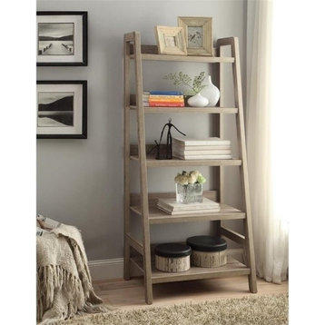 Atlin Designs 5 Open Shelves Coastal Wood Ladder Bookcase in Gray Wash