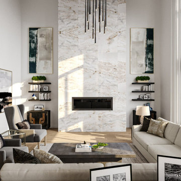 Black and White Living and Dining Room