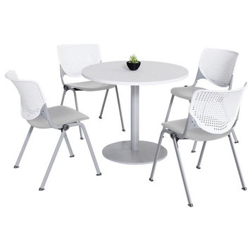 KFI 42" Round Dining Table - White Top - Kool Chairs - White/Light Grey