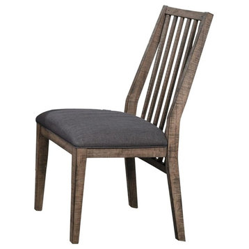 Benzara BM179854 Wood Veneer Side Chair With Slatted Back, Brown, Set of 2