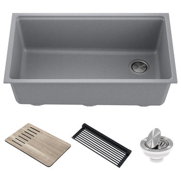 Bellucci 33" Undermount Granite Composite Single Bowl Sink, Metallic Grey