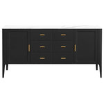 Homary - Modern Black Sideboard Buffet Sintered Stone Top Drawers&2 Doors Kitchen Cabinet, 63" W X 17.7" D X 30.7" H - Your kitchen will look stunning if you go for an intriguing modern look with this sideboard buffet. It has two doors, three drawers, and two shelves for storing cooking items. In addition, this sideboard buffet has a substantial display space. Made of high-quality MDF and solid wood, this buffet cabinet will survive for many years to come and could be an excellent investment. Suppose you're looking for something that can be utilized in your dining area as well as other places. In that case, this buffet storage and cabinet is a great option for the home kitchen, office, kitchen, hotel, restaurant, or even in the hallway of the family bedroom.