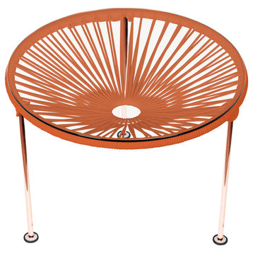 Zicatela Indoor/Outdoor Handmade Side Table, Orange Weave, Copper Frame