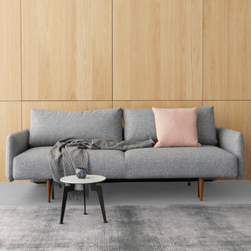 Frode Styletto Dark Wood Sofa Bed with Upholstered Arms by Innovation Living