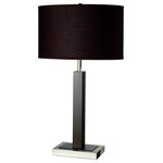 Ore International - Metal Table Lamp With  Convenient Outlet - Modern style lamp made of metal and poly resin in a espresso color finish, and a brown drum shaped fabric shade.