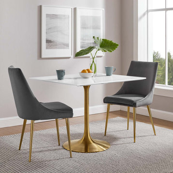 Lippa 36" Square Wood Top Dining Table in Gold White