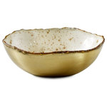 Serene Spaces Living - Serene Spaces Living Gold and Ivory Enamel Bowl, Small - Both color and texture can help a piece stand out in your d cor, which makes the Serene Spaces Living Gold and Ivory Enamel Bowl an excellent choice. This iron bowl has a brushed gold finish on the outside and the inside has a beautiful ivory enamel finish which is splattered with gold speckles. This bowl has an artisan look thanks to its free-form edge with a deep gold color. A versatile accent piece, use it for a small floral arrangement, as a fruit or vegatable centerpiece or a candy dish - the options are limitless. Sold individually and also in a set of 2, this bowl is available in 2 sizes. Small measures 2" Tall and 5.75" Diameter and Large measures 3" Tall and 8.5" Diameter. You can count on the fact that this bowl is made with love and warmth from Serene Spaces Living.