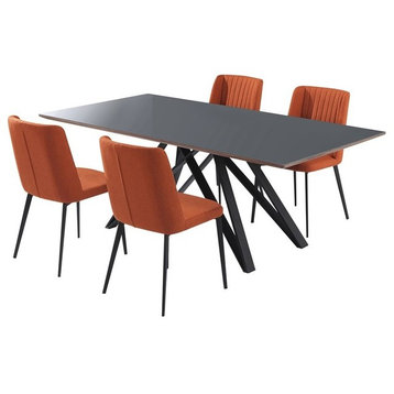 Armen Living Maine 5-Piece Modern Fabric & Metal Dining Set in Orange/Gray