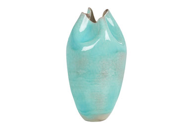 Aqua Pinched Vase