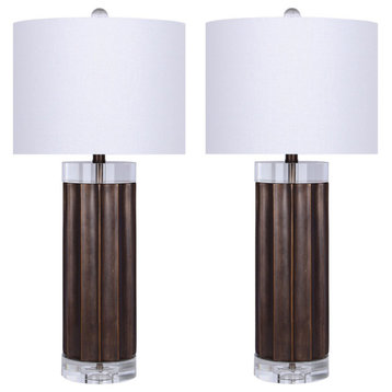 29" Brown Lustre Polyresin Table Lamp With Ribbed Base, Set of 2