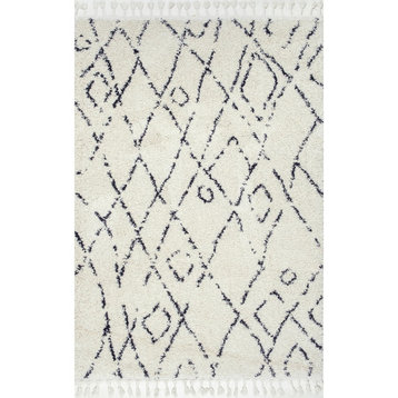 Modern Area Rug, Off White Moroccan Diamond Pattern Polypropylene, 7'10" Square