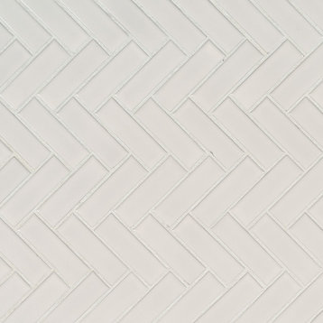 Domino White Glossy Herringbone Pattern Mosaic, Sample