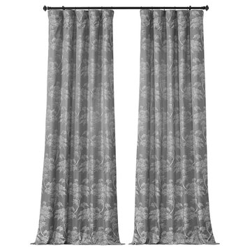 Sequoia Silver Gray Faux Silk Jacquard Curtain Single Panel, 50Wx96L