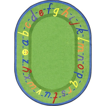 Kid Essentials, Early Childhood Alphascript Rug, Green, 10'9"X13'2" Oval