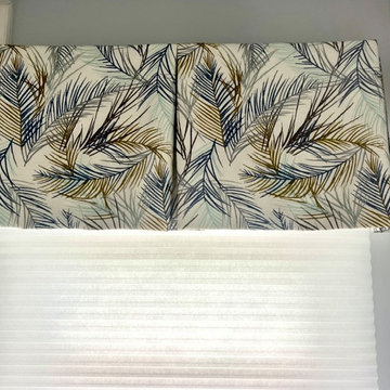 Box Pleat Valance over an Alta Window Fashions Cordless Honeycomb Shade in Bathr