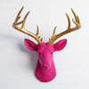 Faux Deer Head Wall Mount - 14 Point Stag Head Antlers, Pink and Gold