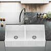 VIGO 36'' Matte Stone Double Bowl Farmhouse Kitchen Sink With Norwood Faucet