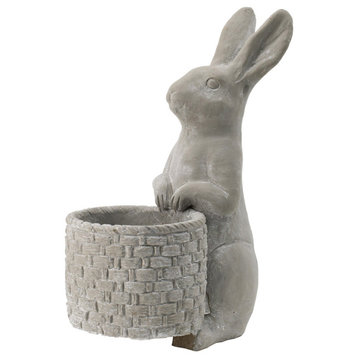 Attentive Standing Rabbit Planter or Plant Stand, Gray