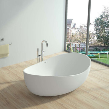 70" Contemporary Oval Freestanding Stone Resin Soaking Bathtub in Matte White