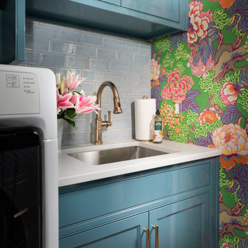 Blue Galley Style Laundry Room